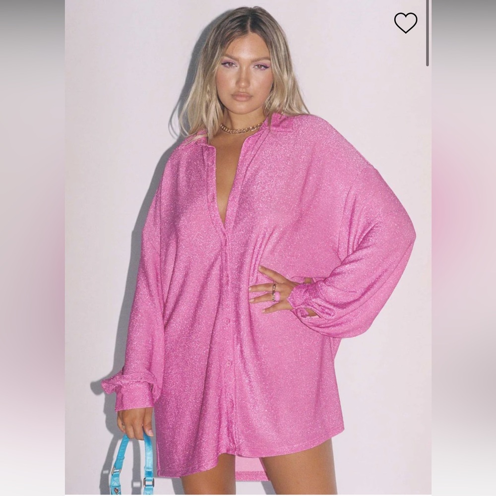 Princess polly metallic pink plus size button up blouse dress NEW